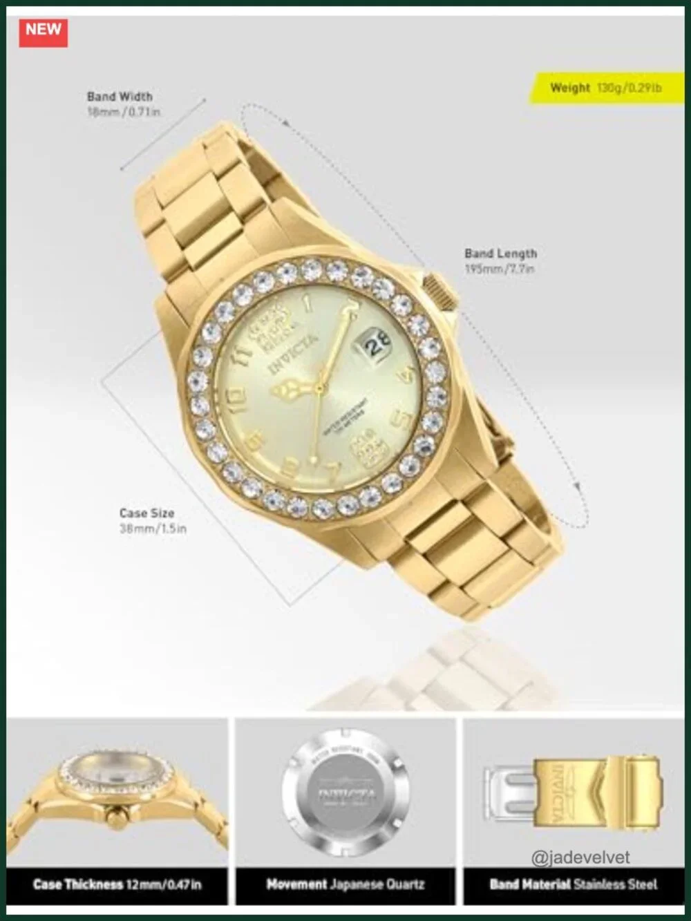 Invicta Pro Diver Women's Gold Tone Stainless Steel Watch 100M Water Resistant